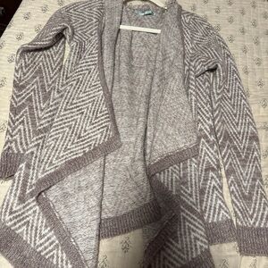 Maurices Zigzag Open Front Cardigan - Brown and Cream